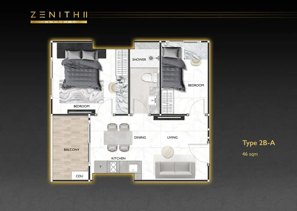 2 Bedroom Condo for Sale at Zenith 2, Pattaya, Thailand — 2-bedroom Condo — floor plan