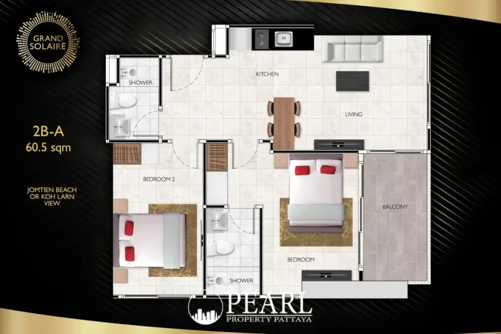 2 Bedroom Condo for Sale in Grand Solaire Pattaya spacious living room with modern furniture