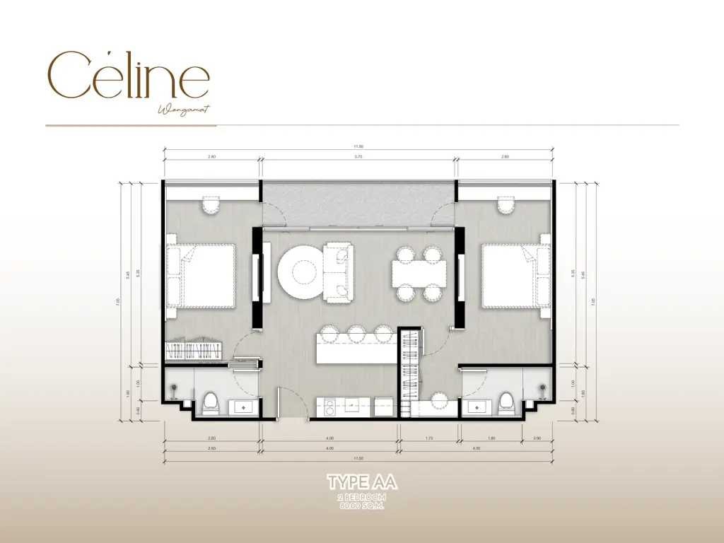 2 Bedroom Condo for Sale at Celine Wongamat, Pattaya, Thailand — 2-bedroom Condo — floor plan