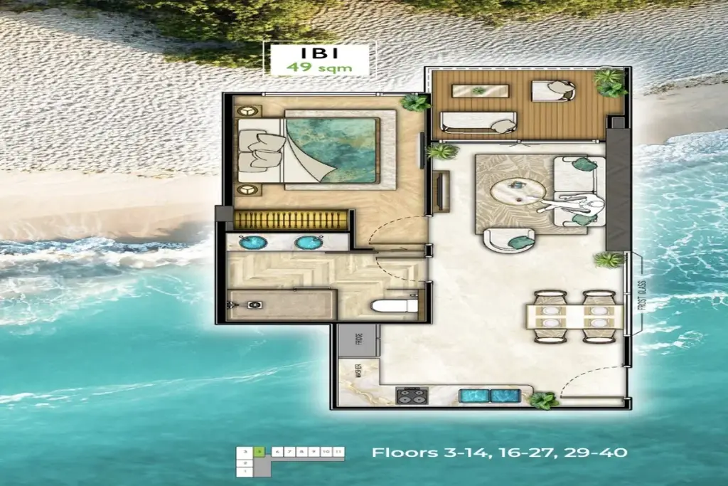1 Bedroom Condo for Sale at The Riviera Palm Beach Wongamat, Pattaya, Thailand — 1-bedroom Condo — floor plan