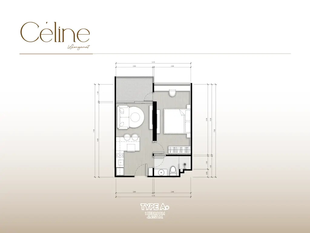 1 Bedroom Condo for Sale at Celine Wongamat, Pattaya, Thailand — 1-bedroom Condo — floor plan