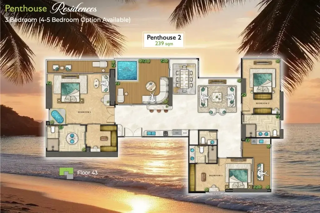 4 Bedroom Condo for Sale at The Riviera Palm Beach Wongamat, Pattaya, Thailand — 4-bedroom Condo — floor plan