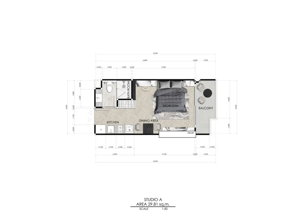 Studio Condo for Sale at Seaspire Jomtien, Pattaya, Thailand — Condo — floor plan