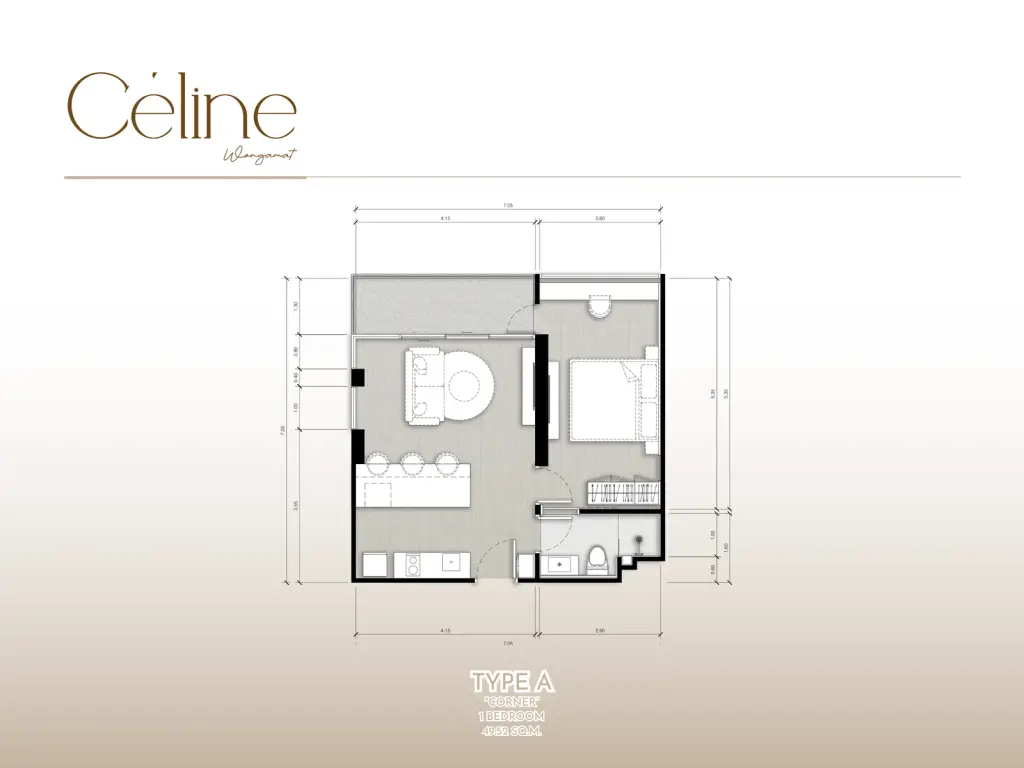 1 Bedroom Condo for Sale at Celine Wongamat, Pattaya, Thailand — 1-bedroom Condo — floor plan