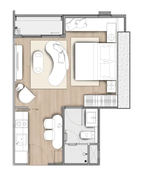 1 Bedroom Condo for Sale at Arom Jomtien, Pattaya, Thailand — 1-bedroom Condo — floor plan