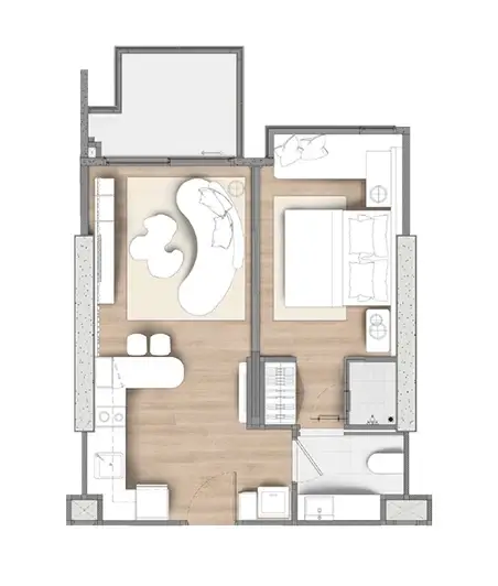 1 Bedroom Condo for Sale at Arom Jomtien, Pattaya, Thailand — 1-bedroom Condo — floor plan