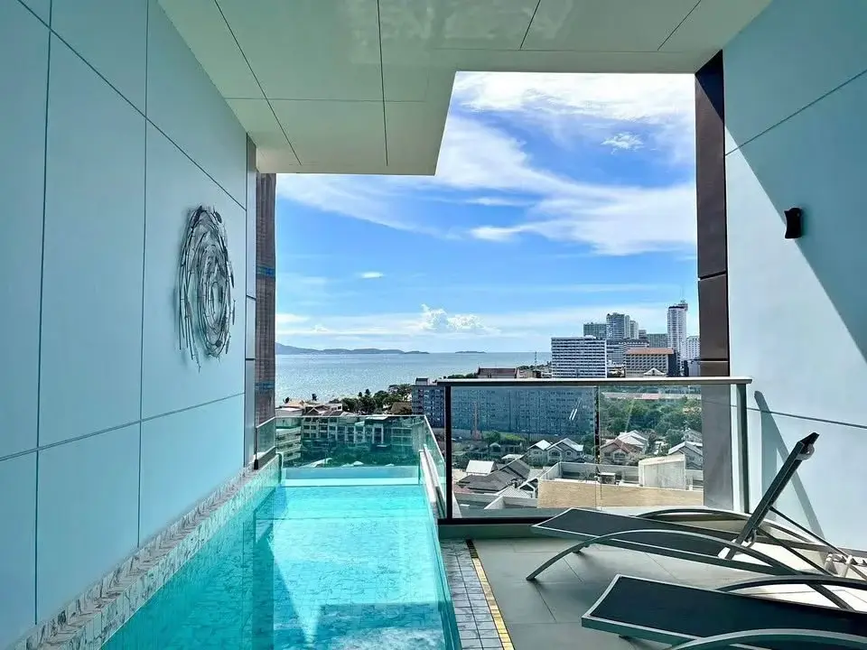 1 Bedroom Condo for Sale at Copacabana Beach Jomtien private balcony plunge pool with sea and city skyline view