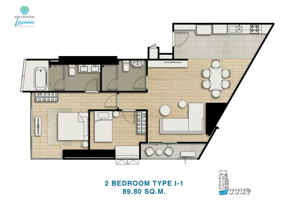 2 Bedroom Condo for Sale at SKYPARK Lucean Jomtien Pattaya, Pattaya, Thailand — 2-bedroom Condo — floor plan