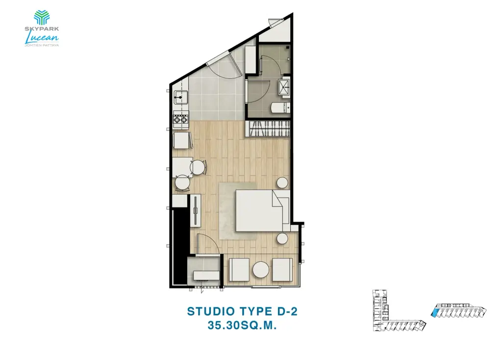 Studio Condo for Sale at SKYPARK Lucean Jomtien Pattaya, Pattaya, Thailand — Condo — floor plan
