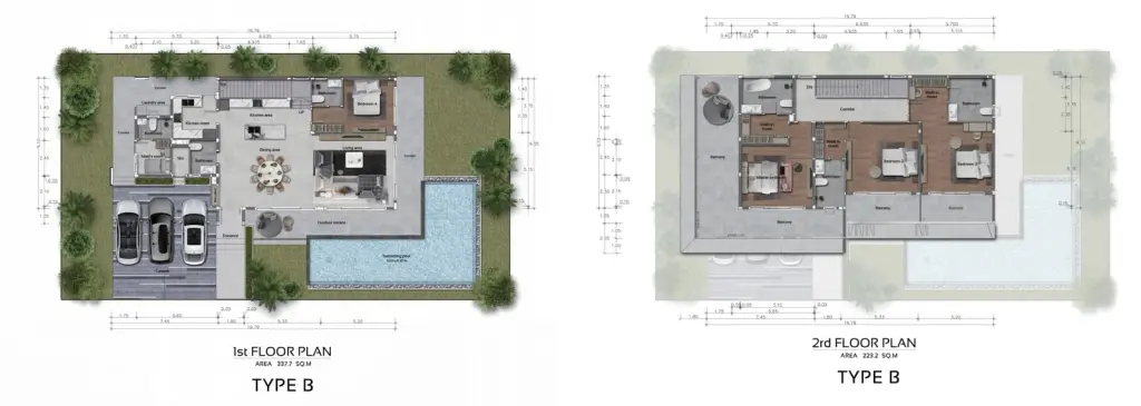 4 Bedroom House for Sale at Glory Village Pattaya modern two-story exterior with private pool and garden at dusk