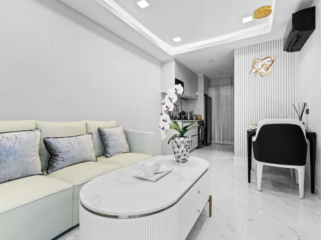 1 Bedroom Condo for Sale at Grand Solaire Noble bedroom with sea view, marble floors, and open kitchen