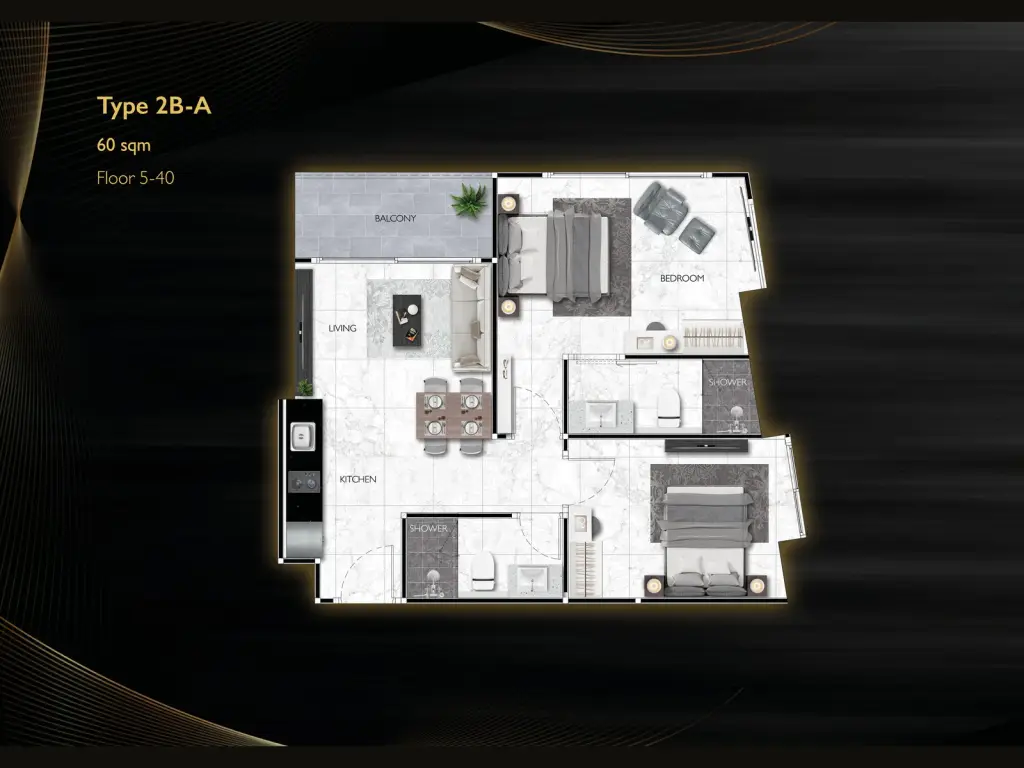 2 Bedroom Condo for Sale at Grand Solaire Noble master bedroom with city view balcony and wall-mounted TV