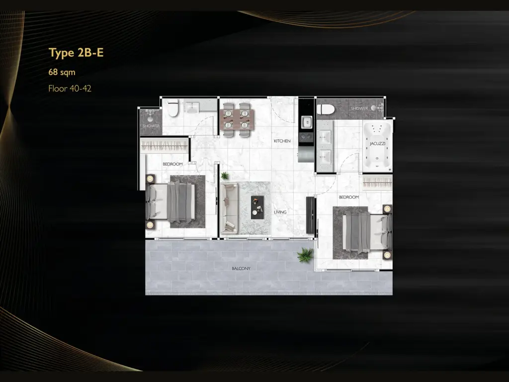 2 Bedroom Condo for Sale at Grand Solaire Noble master bedroom with marble accent wall and city-view balcony