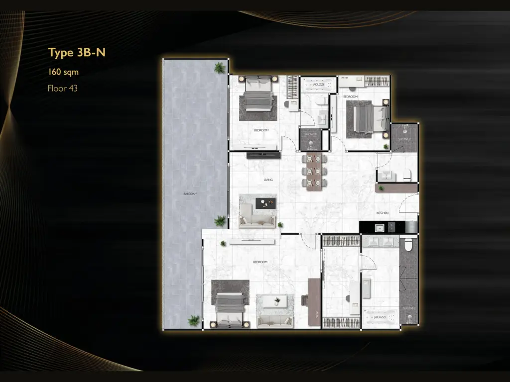 3 Bedroom Condo for Sale at Grand Solaire Noble master bedroom with marble accent wall and city-view balcony