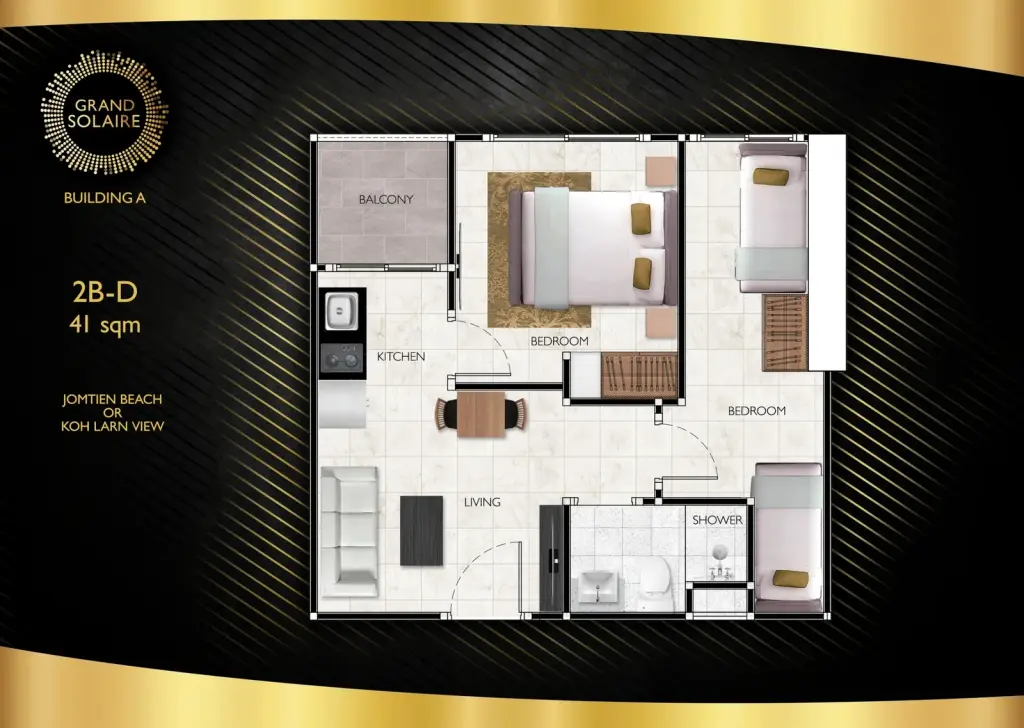 2 Bedroom Condo for Sale at Grand Solaire Pattaya aerial view of the tower rising above Pattaya city and coastline at sunset