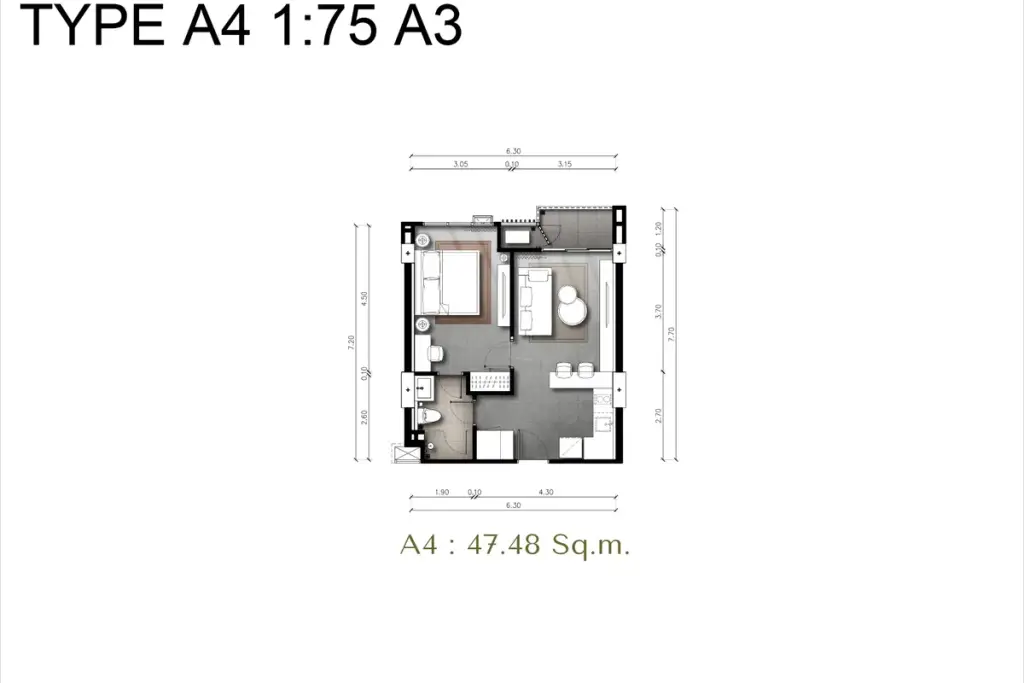 1 Bedroom Condo for Sale at Panora Estuaria bedroom with wall-mounted TV, walk-in closet and ensuite bathroom
