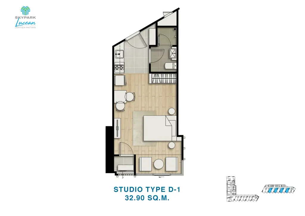 Studio Condo for Sale at SKYPARK Lucean Jomtien Pattaya, Pattaya, Thailand — Condo — floor plan