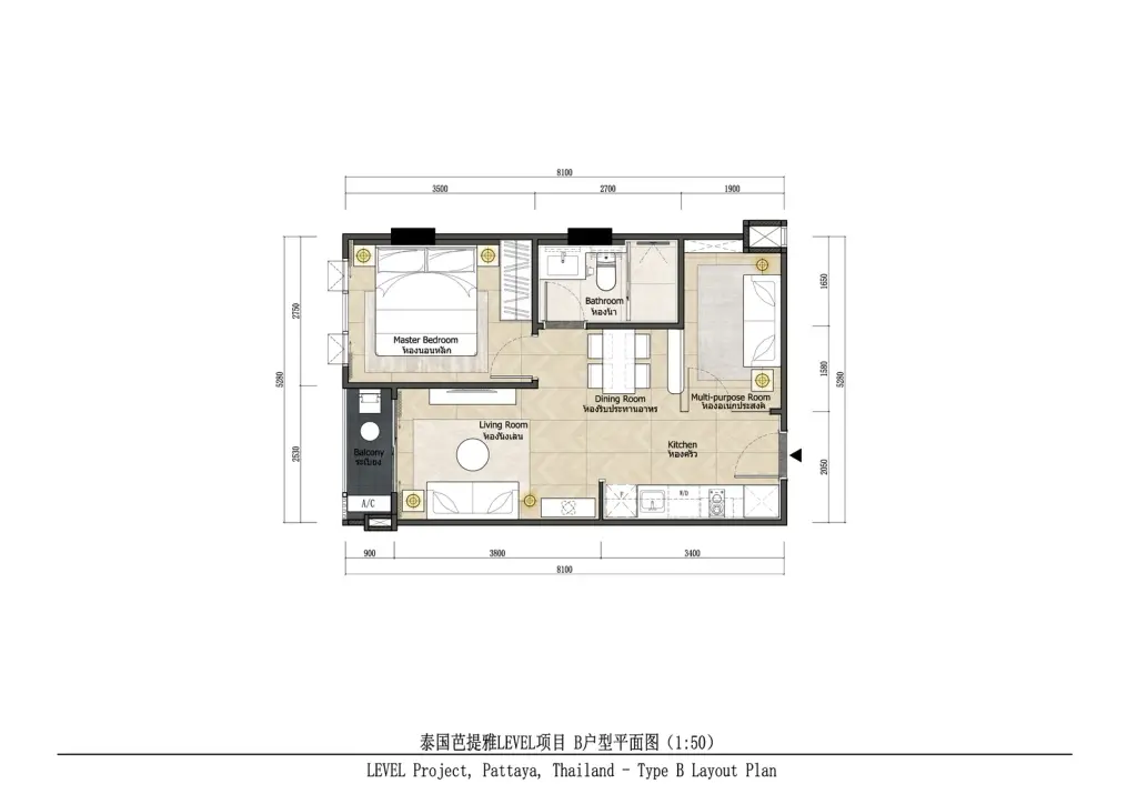 1 Bedroom Condo for Sale at Level Pratumnak, Pattaya, Thailand — 1-bedroom Condo — floor plan
