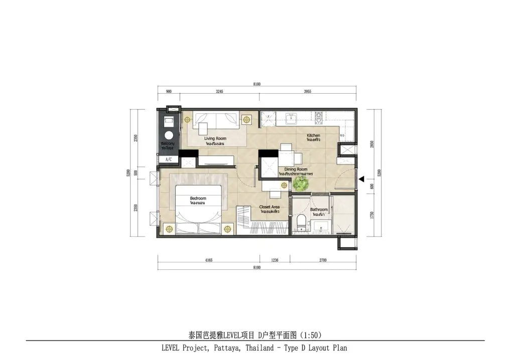 1 Bedroom Condo for Sale at Level Pratumnak, Pattaya, Thailand — 1-bedroom Condo — floor plan