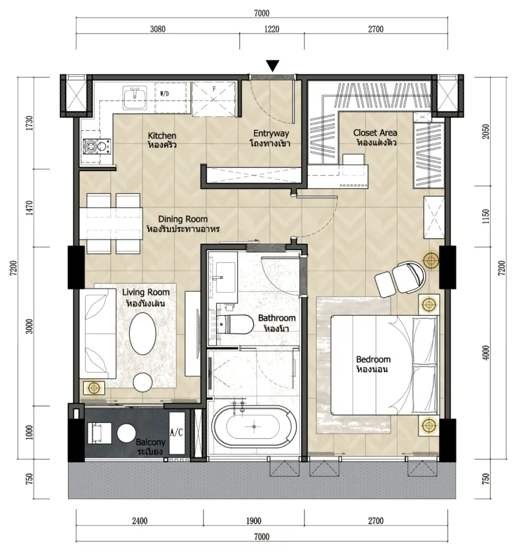 1 Bedroom Condo for Sale at Level Pratumnak, Pattaya, Thailand — 1-bedroom Condo — floor plan