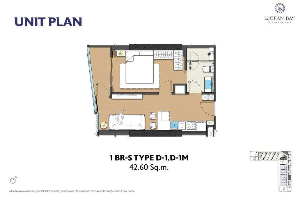 1 Bedroom Condo for Sale at Lucean Bay Jomtien Pattaya, Pattaya, Thailand — 1-bedroom Condo — floor plan
