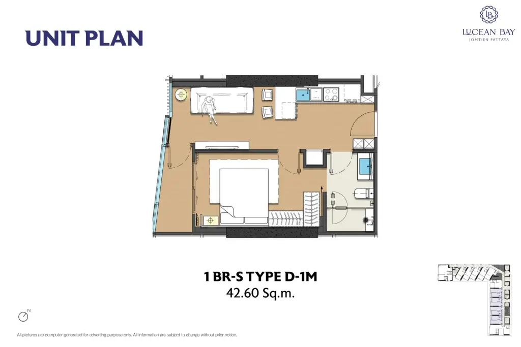 1 Bedroom Condo for Sale at Lucean Bay Jomtien Pattaya, Pattaya, Thailand — 1-bedroom Condo — floor plan