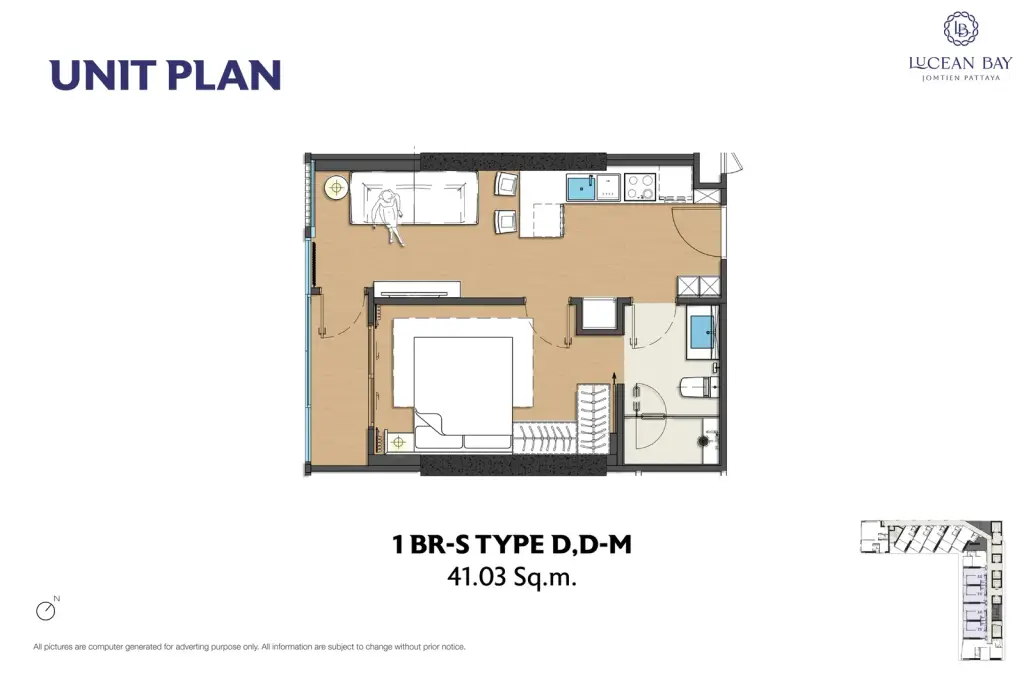 1 Bedroom Condo for Sale at Lucean Bay Jomtien Pattaya, Pattaya, Thailand — 1-bedroom Condo — floor plan