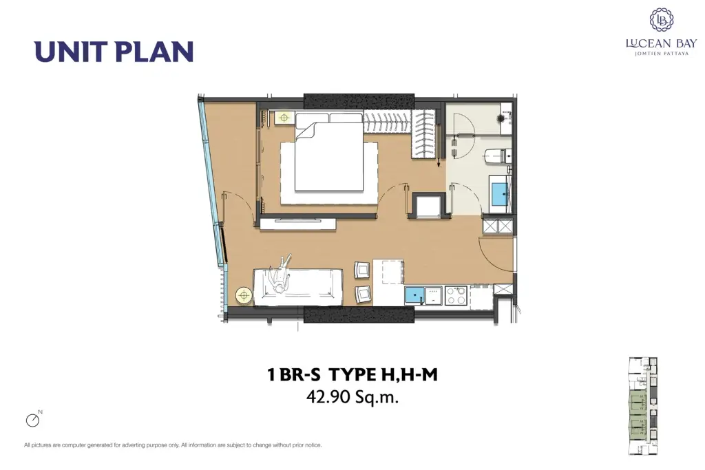 1 Bedroom Condo for Sale at Lucean Bay Jomtien Pattaya, Pattaya, Thailand — 1-bedroom Condo — floor plan