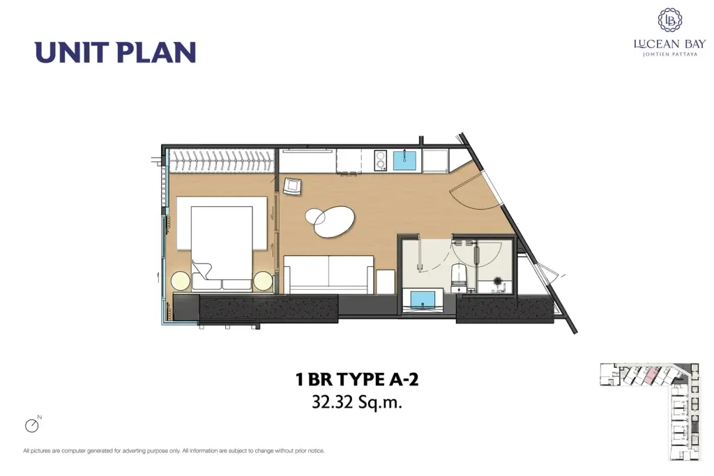 1 Bedroom Condo for Sale at Lucean Bay Jomtien Pattaya, Pattaya, Thailand — 1-bedroom Condo — floor plan