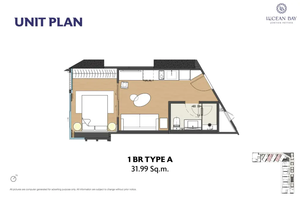1 Bedroom Condo for Sale at Lucean Bay Jomtien Pattaya, Pattaya, Thailand — 1-bedroom Condo — floor plan