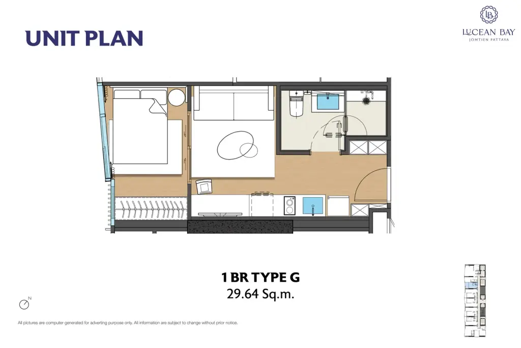 1 Bedroom Condo for Sale at Lucean Bay Jomtien Pattaya, Pattaya, Thailand — 1-bedroom Condo — floor plan