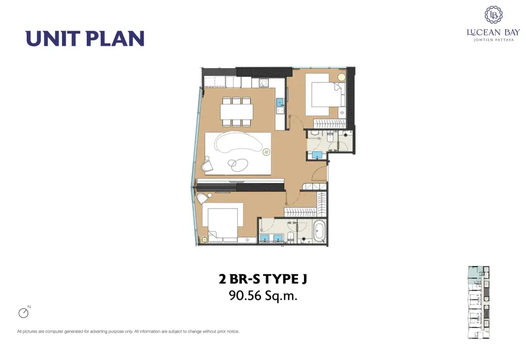 2 Bedroom Condo for Sale at Lucean Bay Jomtien Pattaya, Pattaya, Thailand — 2-bedroom Condo — floor plan