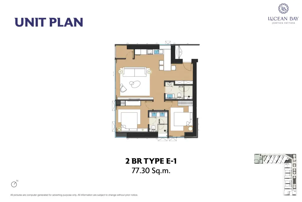 2 Bedroom Condo for Sale at Lucean Bay Jomtien Pattaya, Pattaya, Thailand — 2-bedroom Condo — floor plan