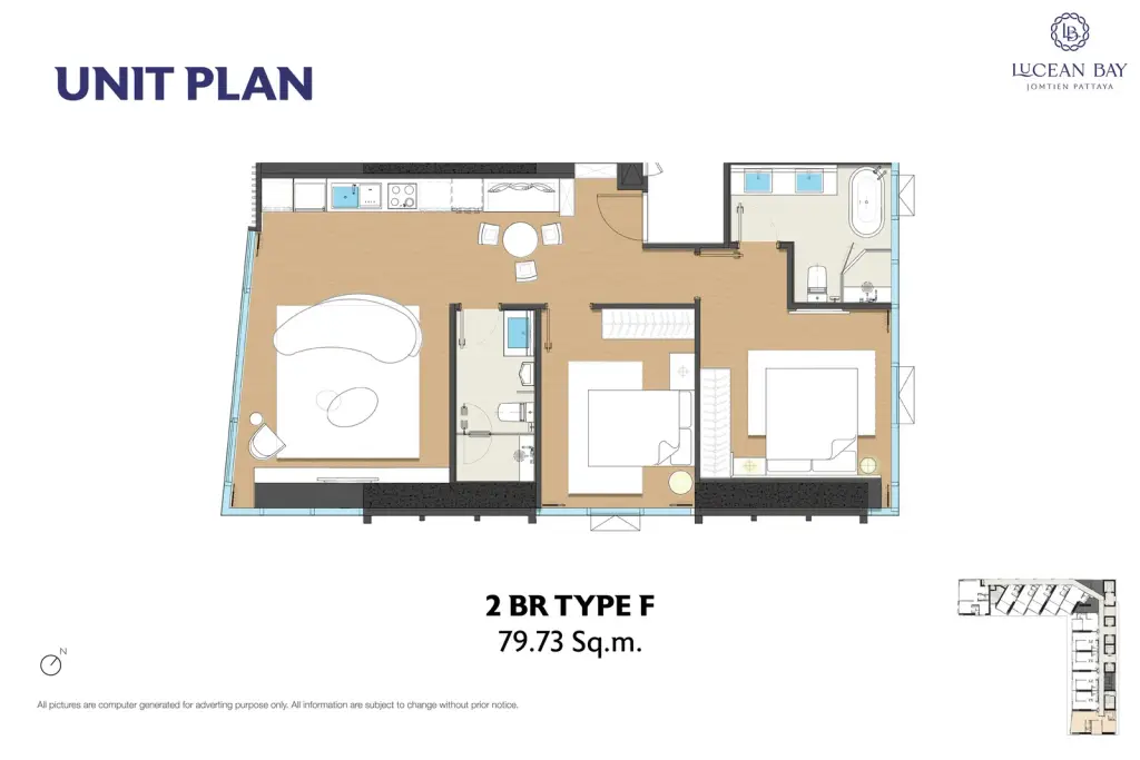2 Bedroom Condo for Sale at Lucean Bay Jomtien Pattaya, Pattaya, Thailand — 2-bedroom Condo — floor plan