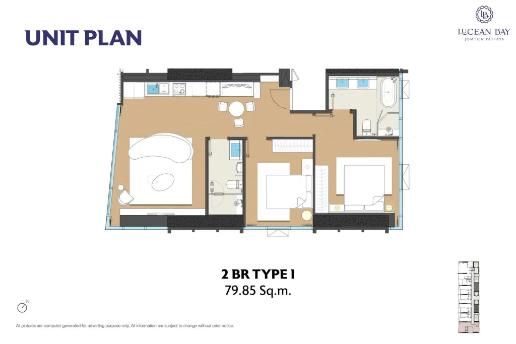 2 Bedroom Condo for Sale at Lucean Bay Jomtien Pattaya, Pattaya, Thailand — 2-bedroom Condo — floor plan