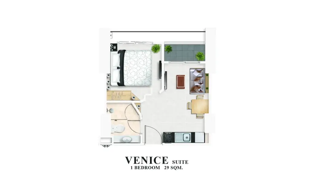 1 Bedroom Condo for Sale at Marina Golden Bay living area with gold curtains and decorative wall art