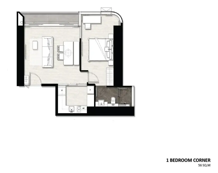 1 Bedroom Condo for Sale at Once Wongamat, Pattaya, Thailand — 1-bedroom Condo — floor plan