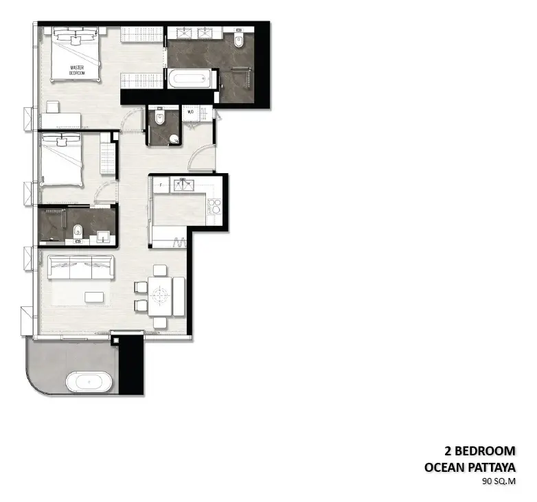 2 Bedroom Condo for Sale at Once Wongamat, Pattaya, Thailand — 2-bedroom Condo — floor plan
