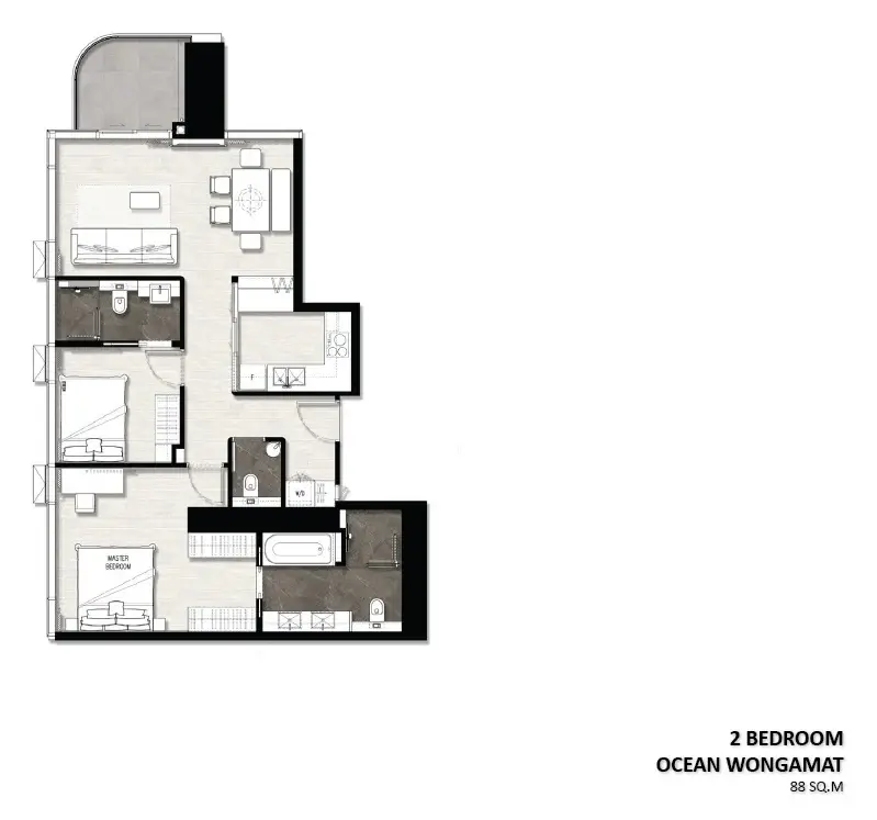 2 Bedroom Condo for Sale at Once Wongamat, Pattaya, Thailand — 2-bedroom Condo — floor plan