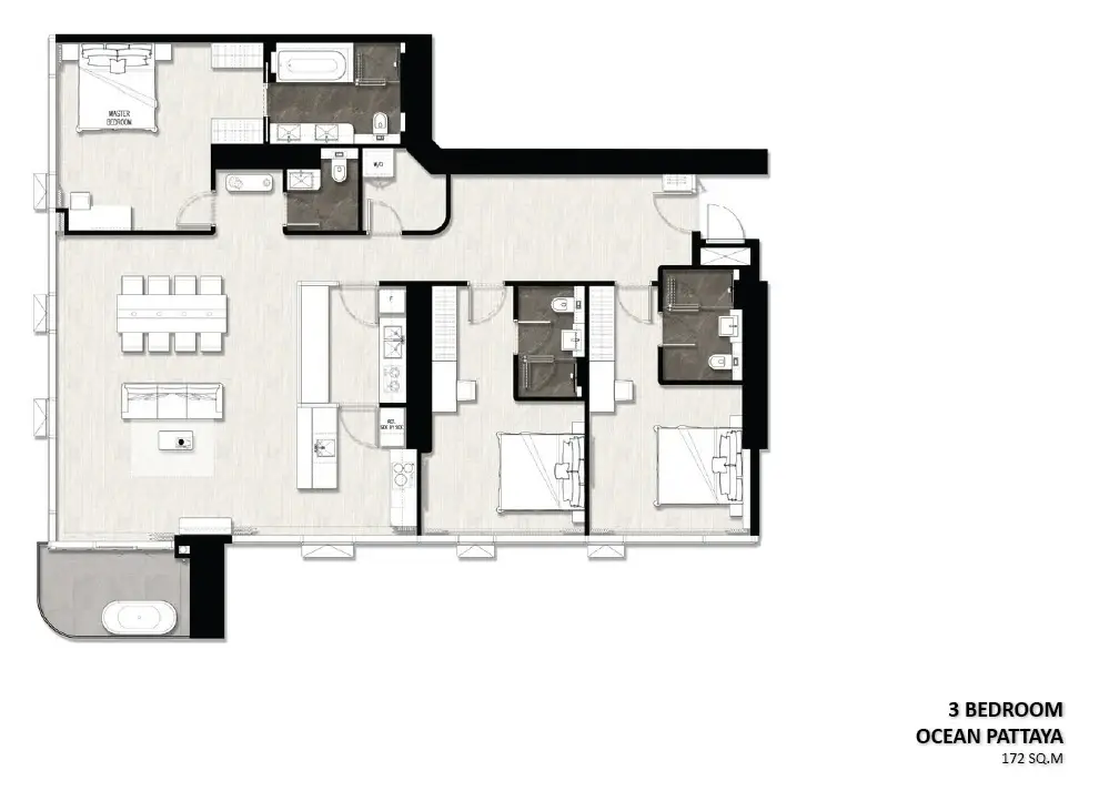3 Bedroom Condo for Sale at Once Wongamat, Pattaya, Thailand — 3-bedroom Condo — floor plan