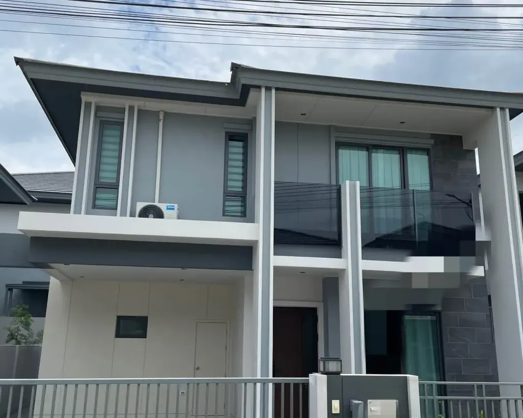 4 Bedroom House for Rent at Patta Element modern two-story exterior with glass balcony railing