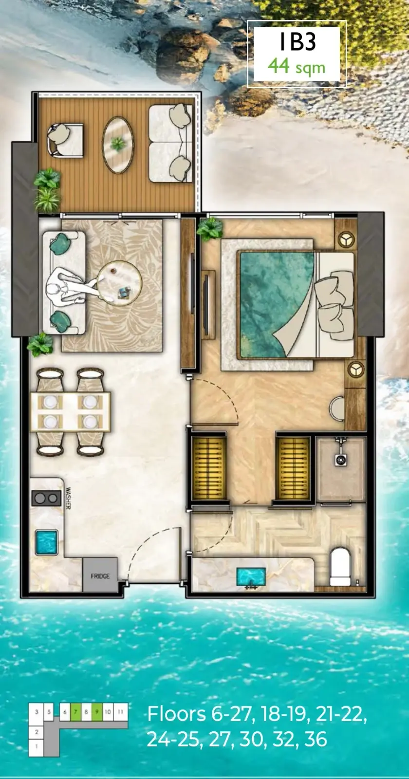 1 Bedroom Condo for Sale at The Riviera Palm Beach Wongamat, Pattaya, Thailand — 1-bedroom Condo — floor plan