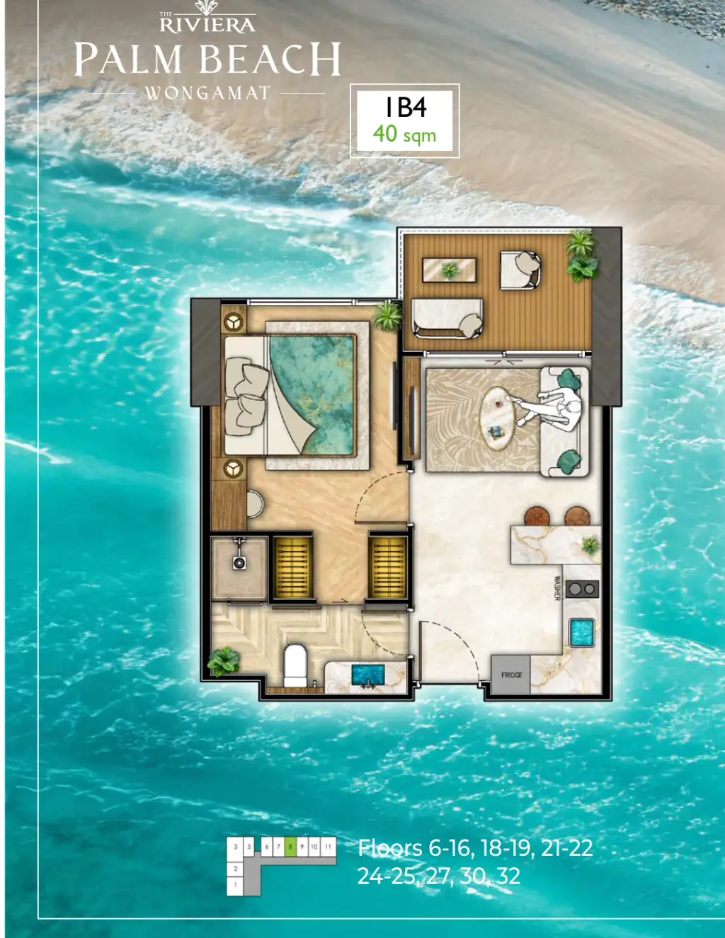 1 Bedroom Condo for Sale at The Riviera Palm Beach Wongamat, Pattaya, Thailand — 1-bedroom Condo — floor plan