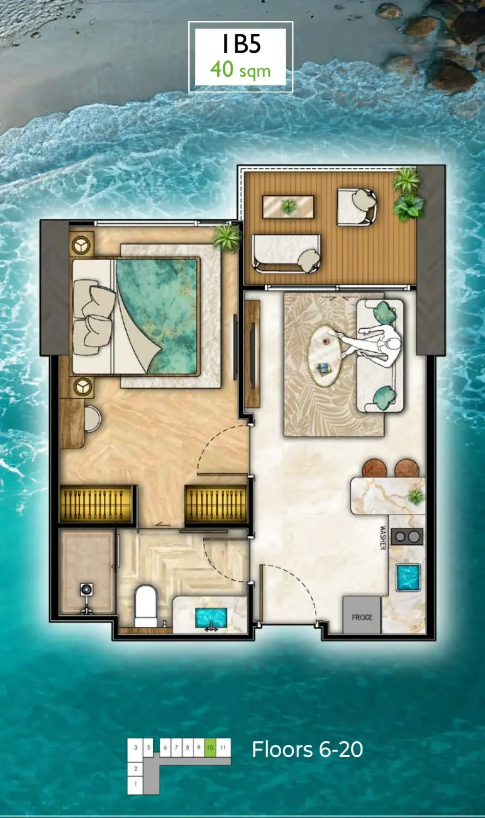 1 Bedroom Condo for Sale at The Riviera Palm Beach Wongamat, Pattaya, Thailand — 1-bedroom Condo — floor plan