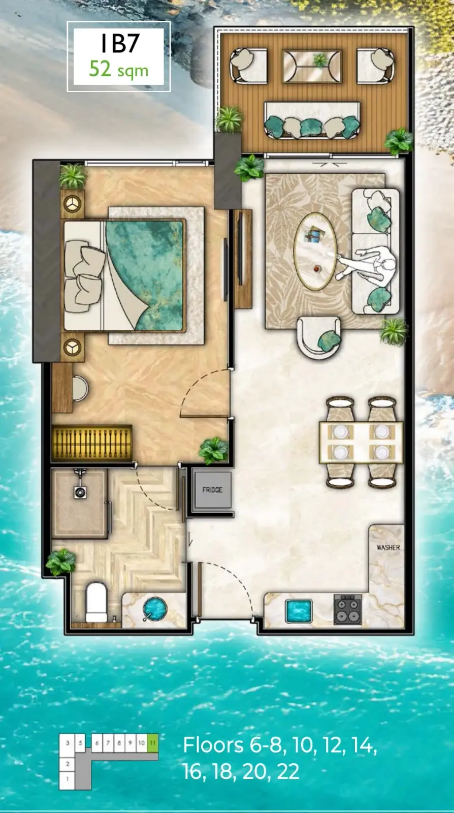1 Bedroom Condo for Sale at The Riviera Palm Beach Wongamat, Pattaya, Thailand — 1-bedroom Condo — floor plan