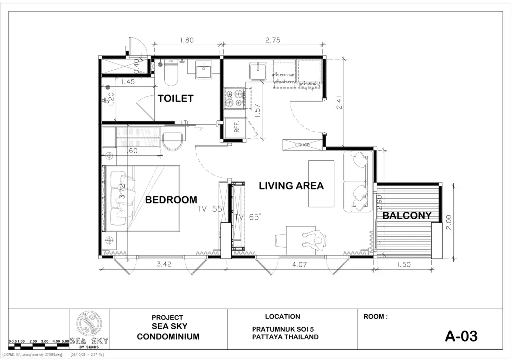 1 Bedroom Condo for Sale at Sea Sky By Sand open-plan living room, dining area and kitchen with modern decor