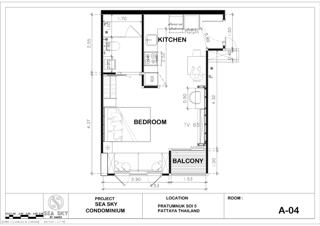1 Bedroom Condo for Sale at Sea Sky By Sand living room with sectional sofa, coffee table and city view windows
