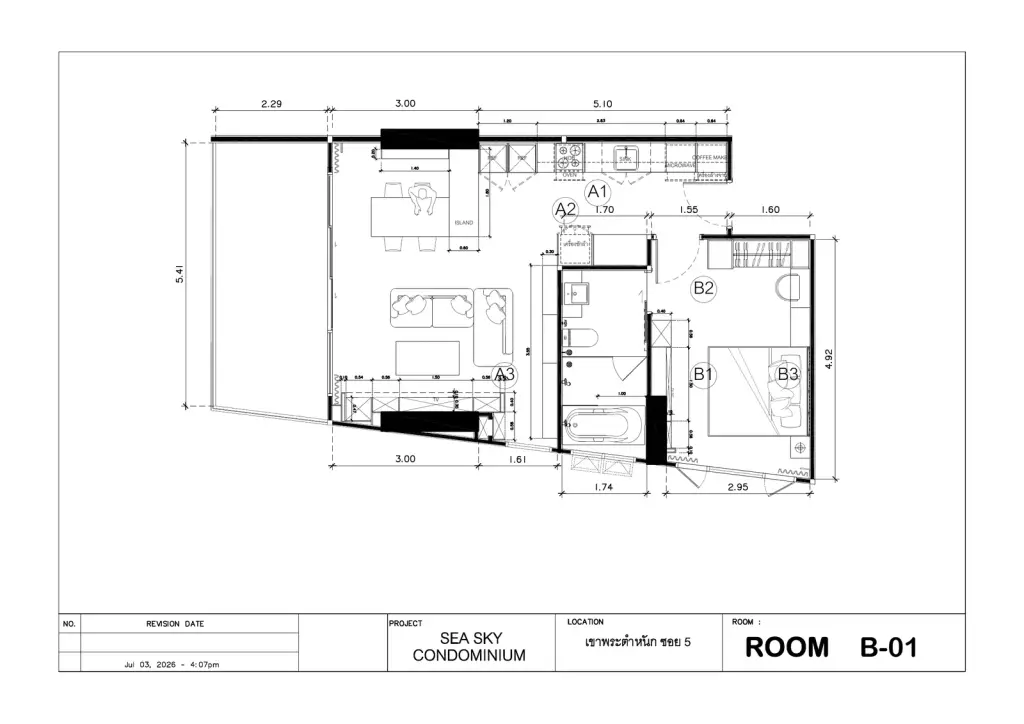 1 Bedroom Condo for Sale at Sea Sky By Sand living room with wall-mounted TV and built-in electric fireplace