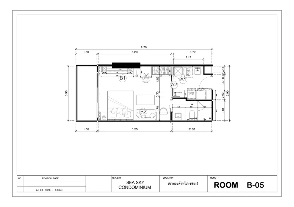 1 Bedroom Condo for Sale at Sea Sky By Sand bedroom with built-in bookshelf, wardrobe and TV wall unit