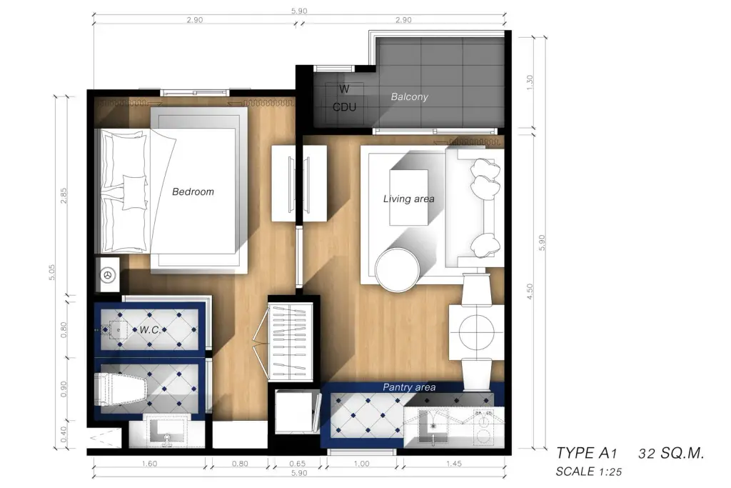 1 Bedroom Condo for Sale at Seven Seas Cote d'Azur, Pattaya, Thailand — 1-bedroom Condo — floor plan